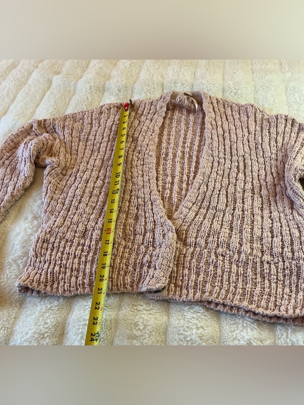 FREE PEOPLE BLUSH PINK TEXTURED OPEN FRONT CHENILLE KNIT CARDIGAN (XS) - Picture 4 of 8